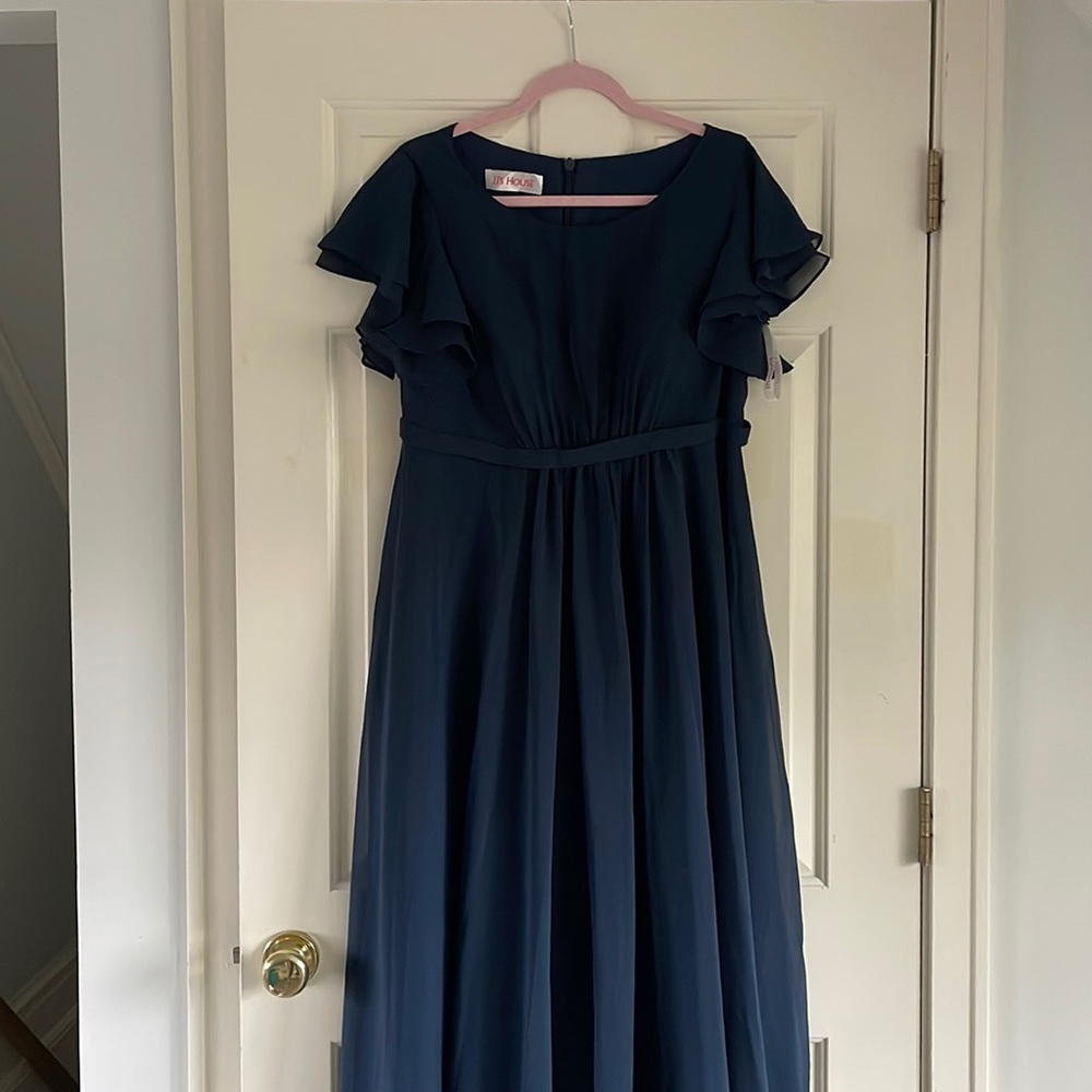 Navy Blue Floor Length Bridesmaid Dress